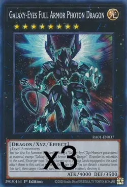 3X Yugioh Galaxy-Eyes Full Armor Photon Dragon RA01-EN037 Secret Rare 1st Ed NM - Image 1