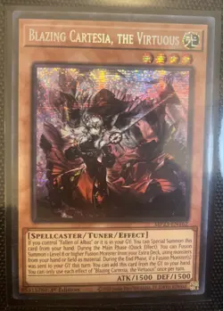 1st Ed YuGiOh “Blazing Cartesia, the Virtuous” | MP23 | Prismatic Secret Rare - Image 1
