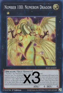 3X Yugioh Number 100: Numeron Dragon RA01-EN039 Secret Rare 1st Edition NM - Image 1