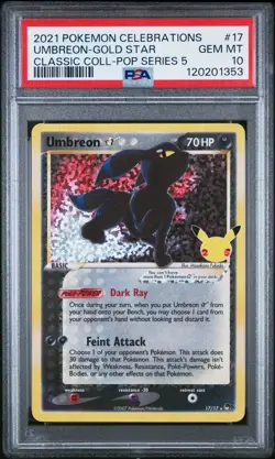 PSA 10 GEM MINT Umbreon Celebrations Classic Gold Star Pokemon Card 17/17 - Image 1