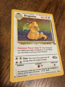 1999 Pokemon DRAGONITE Fossil Set HOLO Foil Rare Unlimited Edition Card 4/62 - Image 3