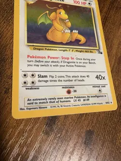 1999 Pokemon DRAGONITE Fossil Set HOLO Foil Rare Unlimited Edition Card 4/62 - Image 4