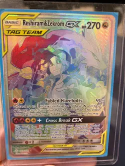 Pokemon Reshiram & Zekrom GX Full Art Rainbow Rare Card 259/236 Cosmic Eclipse - Image 1