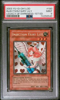 Injection Fairy Lily Yugioh 2003 LOD-100 Secret Rare 1st Edition PSA 9 - Image 1