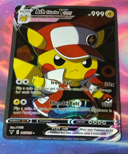 Pokemon Pikachu Ash Trainer ACG HOLO Card Cosplay Doujin Holo Full Art Fanart - Image 1