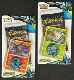 POKEMON SUN MOON LOST THUNDER BLISTER BOOSTER PACK X2 BOTH ROWLET & SALANDIT - Image 1
