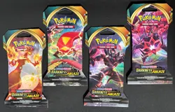 POKEMON Sword Shield DARKNESS ABLAZE BOOSTER SLEEVE PACKS ALL 4 ARTWORK NICE! - Image 1