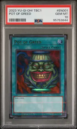 Pot of Greed Yugioh 2023 TBC1-EN001 Ultra Rare Limited Edition PSA 10 - Image 1