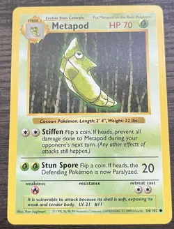 Metapod 054/102 Pokemon TCG WOTC Base Set (Shadowless) Regular MINT - Image 1