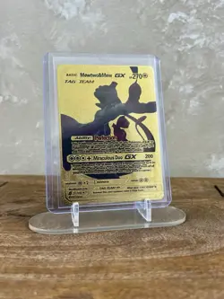 Mewtwo & Mew GX TAG TEAM Gold Foil Fan Art Card 71/236 NM Pokemon - Image 2