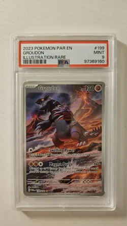 PSA 9 Groudon 199/182 Illustration Rare Pokemon Paradox Rift 2023 - Image 1