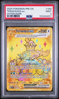 2025 POKEMON PRE EN-PRISMATIC EVOLUTIONS HYPER RARE #180 TERAPAGOS EX PSA 9 - Image 1