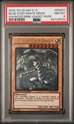 Blue-Eyes White Dragon Yugioh 2012 GLD5-EN001 Ghost Gold Rare Limited PSA 8 - Image 1