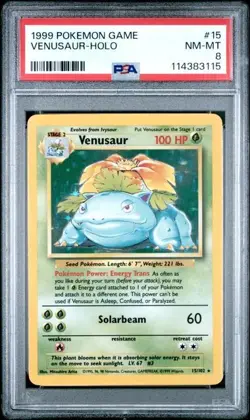 PSA 8 - Venusaur Holo Rare 1999 WOTC Pokemon Card 15/102 Base Set NM - MT - Image 1