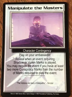 MANIPULATE THE MASTERS PSI CORPS BABYLON 5 CCG RARE CARD NEAR MINT NEVER PLAYED - Image 4