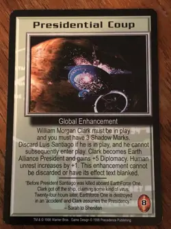 PRESIDENTIAL COUP 1998 BABYLON 5 CCG RARE CARD NEAR MINT NEVER PLAYED WITH - Image 1