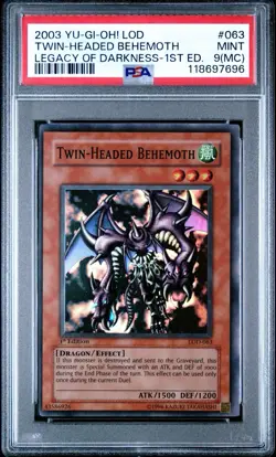 2003 Yugioh Twin-Headed Behemoth PSA 9 LOD-063 1st Edition Super Rare MISCUT - Image 1