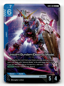Gundam Card Game Unicorn Gundam (Destroy Mode) GD01-002 - Newtype Rising - Image 1