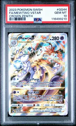 Pokemon Crown Zenith - Mewtwo VSTAR GG44 Alternate Art Galarian PSA 10 GEM MINT - Image 1