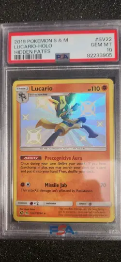 Lucario SV22/SS94 PSA 10 GEM 2019 Pokemon S & M Holo - Crown Zenith - Image 1