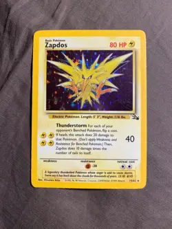 Pokemon TCG ZAPDOS Fossil Set #15/62 - HOLO FOIL Shiny Base NM/LP Vintage Card - Image 1