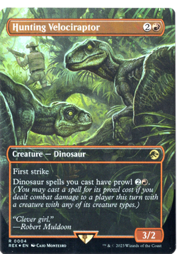 MTG Hunting Velociraptor 4 Rare Foil Borderless Jurassic World Collection - Image 1