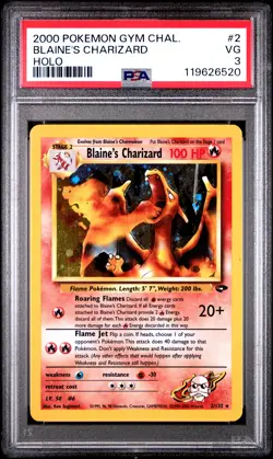 2000 POKEMON GYM CHALLENGE HOLO #2 BLAINE'S CHARIZARD PSA 3 - Image 1