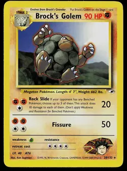 Pokemon Card - Brock's Golem Gym Heroes 20/132 Rare - Image 1