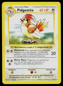 Pokemon Card - Pidgeotto Base Set (Shadowless) 22/102 Rare - Image 1