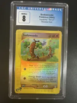 🔥🔥 CGC 8 Sudowoodo 36/147 REVERSE HOLO Aquapolis Pokemon Card RARE - Image 1