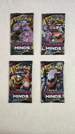 Pokemon TCG Sun and Moon Unified Minds 4 Booster Pack Art Set Bundle - Image 1