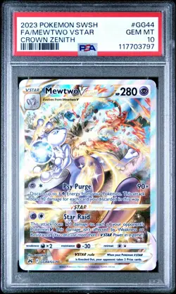 PSA 10 Mewtwo Vstar GG44 Full Art Crown Zenith Pokemon Card 2023 GEM MINT - Image 1