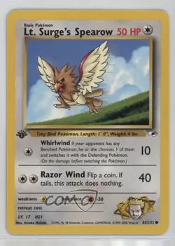 Lt Surge's Spearow 1st Ed. Pokemon Gym Heroes #83 2000 - Image 1