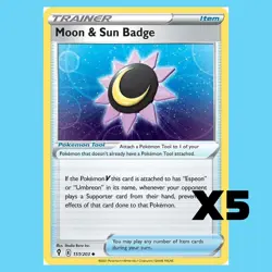 X5 2021 Pokemon Evolving Skies Moon & Sun Badge Trainer Cards 151/203 Pack Fresh - Image 1