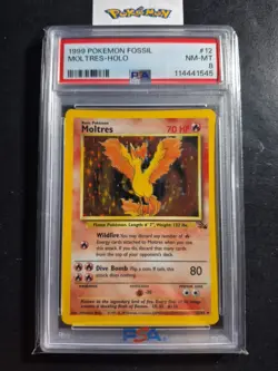 1999 Pokemon Fossil 12/62 Moltres Holo PSA NM-MT 8 - Image 1