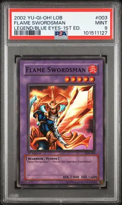 YUGIOH PSA 9 MINT Flame Swordsman LOB-003 Super Rare 1st Edition GLOSSY *1127 - Image 1