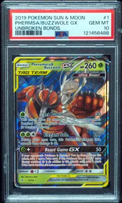 Pheromosa & Buzzswol GX 1/214 PSA 10 Unbroken Bonds Pokemon Card - Image 1