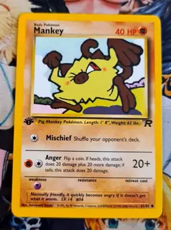 Mankey 1 Edition Pokemon Card 🇬🇧 Nm Team Rocket Pokemon 2000 Card Og Menki - Image 1