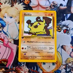 Mankey 1 Edition Pokemon Card 🇬🇧 Nm Team Rocket Pokemon 2000 Card Og Menki - Image 2