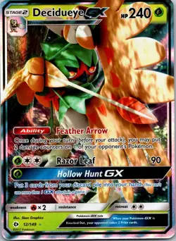Decidueye GX - 12/149 - Pokemon Sun & Moon Base Set Ultra Rare Card NM - Image 1