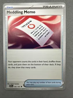Pokemon TCG * SV Surging Sparks 181/191 Meddling Memo Uncommon * FRESH PK - Image 1