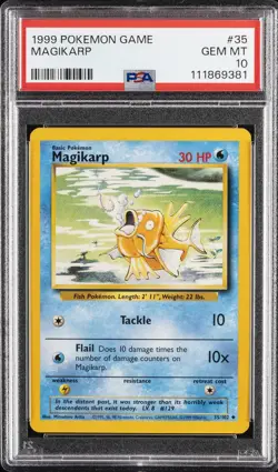1999 POKEMON BASE SET UNLIMITED #35 MAGIKARP PSA 10 - Image 1