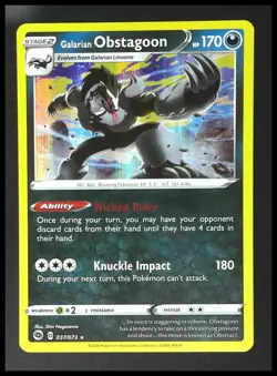 2020 Pokemon Sword & Shield Champion's Path Galarian Obstagoon #037/073 Holo - Image 1