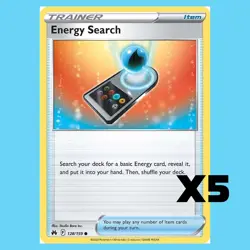 X5 2021 Pokemon Crown Zenith Energy Search Trainer Cards 128/159 Pack Fresh - Image 1