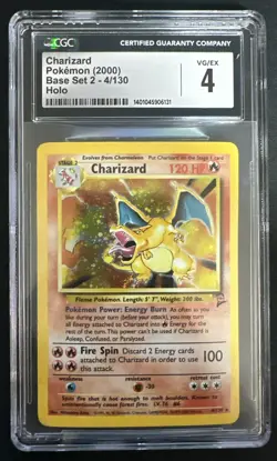 Pokemon TCG Charizard Base set 2 Holo Unlimited Rare Card 4/130 CGC 4 - Image 1