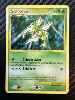 Scyther 130/127 Secret Rare Holo PLATINUM Pokemon Card Sichlor Base Set Art - Image 1