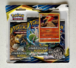 POKEMON SUN & MOON UNBROKEN BONDS 3 PACK W/ TYPHLOSION SM185 SEALED BLISTER A - Image 1