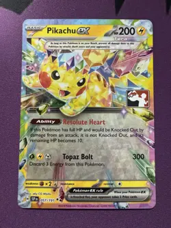 Pikachu EX Tera 057/199 Rare Holo Pokemon Card Stamped Prize Pack Series 7 - Image 1