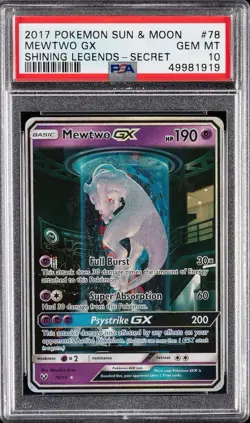 2017 Pokemon Mewtwo GX Secret Rare Card 78/73 PSA 10 Shining Legends - Image 1