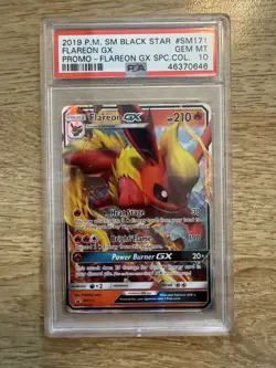 PSA 10 GEM MINT Flareon GX #SM171 Pokemon Sun & Moon Black Star Promo - Image 1